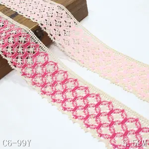 Bicolor Crocheted Ribbon Lace Rosy 100% Cotton Fabric for Clothing Accessories 5cm Wide