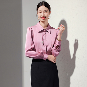 Nueva <span class=keywords><strong>blusa</strong></span> de satén Retro china para mujer, camisa de manga larga <span class=keywords><strong>con</strong></span> botones rojos sólidos <span class=keywords><strong>con</strong></span> diseño único para el verano primavera 1237 # - Product Image 3