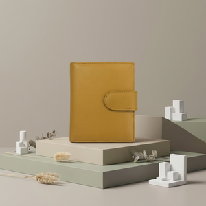 Portefeuille en cuir véritable WRIZA, design minimaliste, fermeture à fermoir, unisexe, court, usage quotidien, jaune moutarde, cuir de chèvre de qualité supérieure - Product Image 6