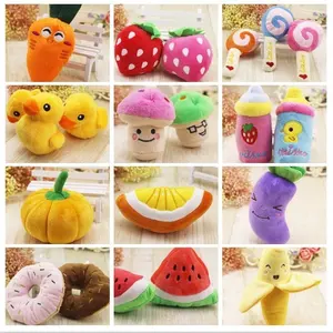 Wholesale Soft Protecting Teeth Pet Interactive Toys Cheap Fruit Vegetable Dog Plush Toy Squeaky Stuffing Pet Toys