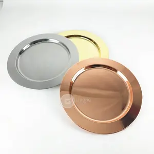 Hot sales stainless 13inch round gold rose gold silver mirror charger base plates for wedding