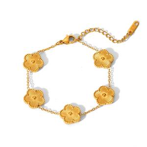 Pulsera de Trébol de la Suerte Chapada en Oro de 18k, de Acero de Titanio, para Mujer, Regalo de Cumpleaños, ¡Gran Oferta! - Product Image 1