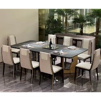 Italienisches Design Moderner Luxus-Esstisch mit Naturmarmorplatte und Holzbeinen, Rechteckig, 8-Sitzer, für Hotelgebrauch, Umweltfreundlich
