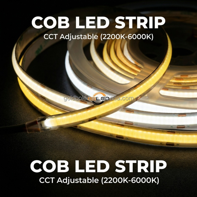Smart Dimmable CCT COB Strip 24V Tunable 2700K-6500K FCOB 608LEDs 10mm Cuttable for Landscape and Indoor Outdoor Lighting