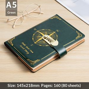 Cuaderno Creativo Personalizado al por Mayor con Tapa Dura de Cuero PU A5, Libreta con Contraseña y Cierre, Encuadernación Cosida, 100 Hojas, Multifuncional y Grueso - Product Image 2