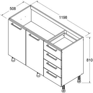 <span class=keywords><strong>Comptoir</strong></span> de <span class=keywords><strong>cuisine</strong></span> à 2 portes avec 4 tiroirs, structure en MDF, réglable - Product Image 2