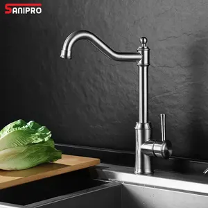 SANIPRO Acessórios Sanitários Estilo Retro Níquel Escovado SUS304 Torneira De Pia De Aço Inoxidável Misturador De Água Fria Quente Torneiras De Cozinha