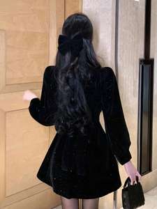 Mini abiti da <span class=keywords><strong>donna</strong></span> in velluto elegante da <span class=keywords><strong>donna</strong></span> Wram di <span class=keywords><strong>natale</strong></span> <span class=keywords><strong>abito</strong></span> Vintage francese da <span class=keywords><strong>donna</strong></span> Vestidos Casual coreano - Product Image 2