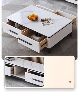 Ensemble meuble TV et table basse en pierre frittée de luxe léger pour petits salons, en bois massif moderne extensible - Product Image 6