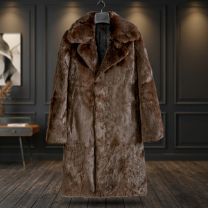 Abrigo de Piel de Zorro Negro Carter con Solapa Delantera para Hombre, Chaqueta Larga Reversible Impermeable de Invierno, Talla Grande - Product Image 2