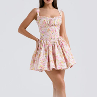 Nouvelles robes florales sexy et élégantes, style ballet, taille cintrée, robe de plage, imprimé floral, coupe trapèze, mini-robe sans manches pour l'été