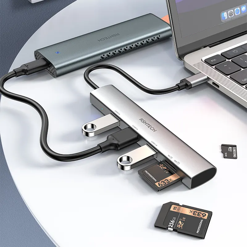 RSHTECH 알루미늄 허브 데이터 전송 5 in 1 usb C 허브 SD TF 리더 5 포트 PC 노트북 용 USB 후드 유형 C 허브 도킹 스테이션