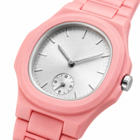 Montre habillée rose personnalisée avec logo, petit cadran secondaire, mouvement à quartz, vente directe usine