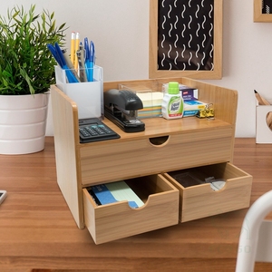 Organisateur de bureau et fournitures de bureau en bois de bambou à 3 niveaux - Product Image 5