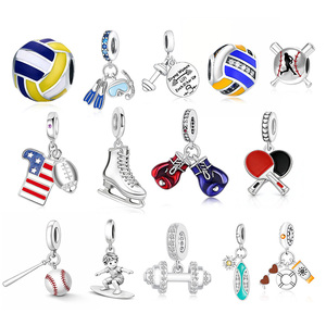 Breloques en argent pour bracelet, thèmes sportifs : Volleyball, Haltère, Plongée, Patinage, Baseball, Perles compatibles avec bracelet original, Bijoux, Anniversaire, Berluque - Product Image 1
