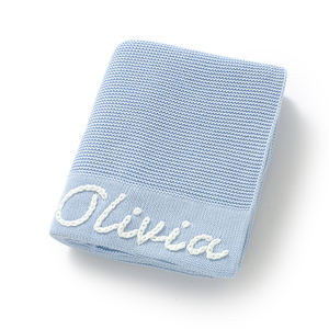 Mimixiong Hot Sale OEKO-TEX Groothandel Katoen Gepersonaliseerde <span class=keywords><strong>Baby</strong></span> Naam Brede Rand Babyshower Cadeau Pasgeboren <span class=keywords><strong>Baby</strong></span> Gebreid Dekentje - Product Image 2