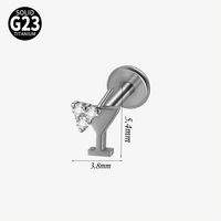 Piercing de lèvre en alliage de titane G23, style décontracté, motif coupe à vin, zircon incrusté, filetage interne, barre plate, bijou de mode
