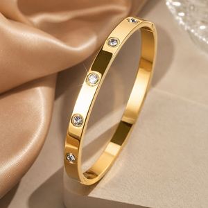 Wholesale 18K Gold Plated Stainless Steel Luxury Crystal Rhinestone Bezel Set Trendy Women's <b>Bangle</b> <b>Bracelet</b> US Made for - Product Image 4