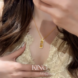 Collier en argent sterling S925 plaqué or avec pendentif fleur et perles abacus, bijoux King Silver, pour un usage quotidien, unisexe - Product Image 4