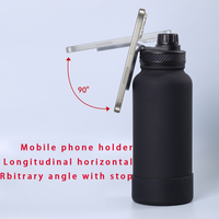 Botella Deportiva de Vacío de 1000ml, Acero Inoxidable SS304, Tapa con Soporte Magnético para Teléfono, Base de Silicona, Personalizable al por Mayor, Acabado Mate, Aislada, para Negocios y Actividades al Aire Libre