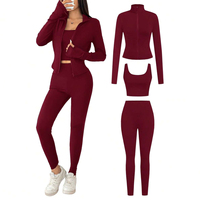 FH 1-Set Damen Stylisches 3-Teiliges Yoga-Set Reißverschluss-Jacke Gerüschter Sport-BH Hochtaillierte Leggings Fitness Laufbekleidung Yoga-Outfit