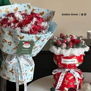 Papel de Regalo para Ramos de Flores con Diseño Navideño de 58*58cm, Papel de Envolver de Plástico Impermeable para Floristería, Novedad 2024 - Product Image 4