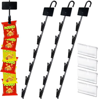 Barres de présentation suspendues à 12 stations avec crochets en métal pour affichage de marchandises en magasin avec en-tête pour étiquettes