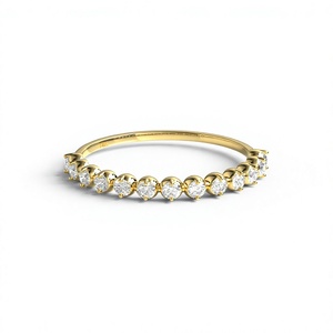 Anillo de media eternidad delicado y apilable con diamantes cultivados en laboratorio de corte brillante redondo, chapado en oro de 18K y 14K, con diseño festoneado y engaste compartido. - Product Image 1