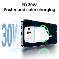 Cargador de 30W QC3.0 PD, Adaptador de Corriente Rápida USB Tipo-C, Material GAN para Macbook, Smartphone, Tablet, con Protección OVP, OTP, SCP