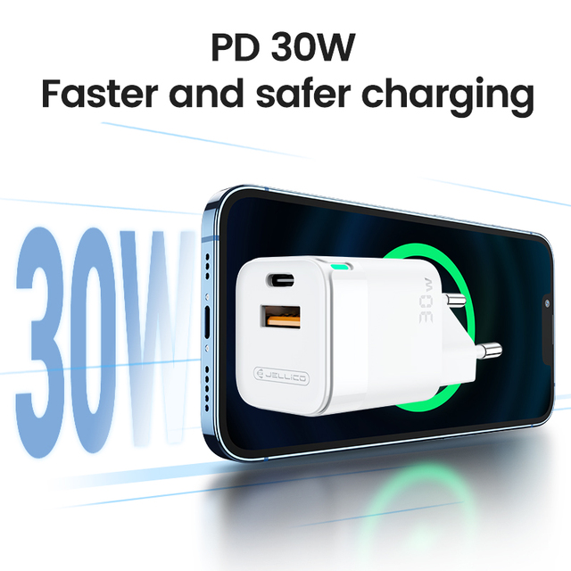 30W QC3.0 PD Charger USB Type-C Fast Wall Power Supply Adapter GAN Material for Macbook Smartphone Tablet OVP OTP SCP
