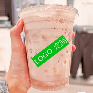 Factory Supply Custom Printed Clear 12 16 20 24 32 Oz PET Disposable Milkshake Coffee Juice Boba Smoothie Plastic Cup With Lid