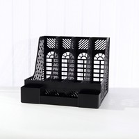 Organisateur de dossiers en plastique à 4 compartiments avec porte-stylo, couleur pastel, support de bureau, 4 fentes, organisateur de dossiers vertical en plastique