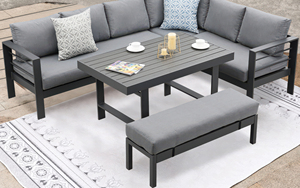 AJUNION Mobiliário De Jardim Moderno Sofá De Canto De Alumínio Conjunto De Jantar Ao Ar Livre HDPE Slat Table Top Sofá De Jantar Do Jardim com Banco - Product Image 4