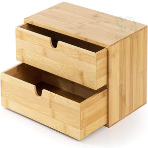 2 Tier <b>Desk</b> <b>Drawer</b> Desktop Storage Box Wood Cosmetic Table Top Storage for Home Office Bathroom - Product Image 5
