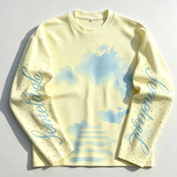 T-shirts personnalisés en tricot gaufré avec strass, style streetwear décontracté, anti-plis, anti-rétrécissement, anti-boulochage, coupe ample, motif logo