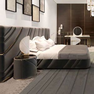 Ensemble de lit de luxe, dernières conceptions, lit double en bois, ensemble de lit moderne et simple, grand lit unitaire - Product Image 3