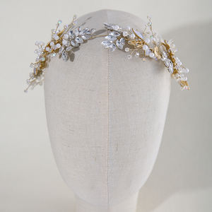 Романтический женский головной убор из сплава с листьями и кристаллами, корона принцессы, винтажный декоративный свадебный головной убор с жемчугом - Product Image 5