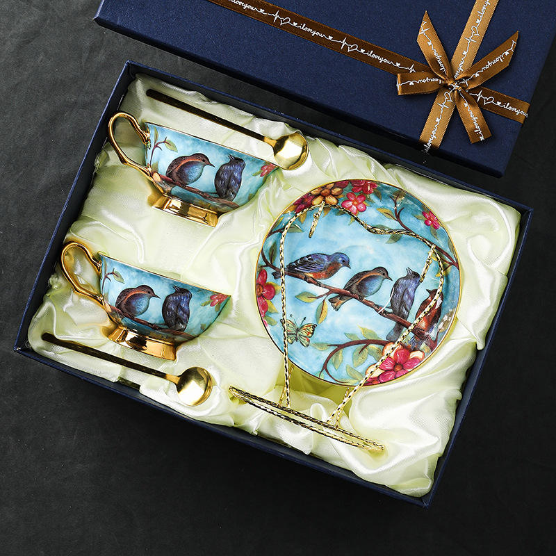 Bluebird 2 cups 2 plates 2 spoons 1 cup holder gift box