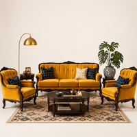 Ensemble de canapés en cuir PU doré Royal Vintage C018, avec sculptures en bois ornées, meubles haut de gamme, salon de réception commercial haut de gamme