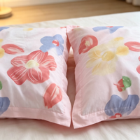Parure de lit 4 pièces imprimée fleurs aquarelle pastel, en microfibre confortable, comprenant drap, housse de couette, taies d'oreiller et couvre-lit