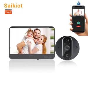 Saikiot Tuya Pintar 2MP WIFI Lubang Lubang Eyecat Kamera Video Bel Pintu PIR Deteksi 4.3 Ich Layar LCD Video Bel dengan Monitor