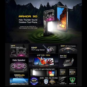 Teléfono Resistente Ulefone Armor 30 Global, 12GB+512GB, Visión Nocturna, IP68/IP69K, Pantalla de 6.95 Pulgadas, Android 15, 4G, NFC, OTG - Product Image 4