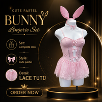 Costume de Lapin Rose : Corset, Bodysuit, Oreilles de Lapin, Collier Ras-du-Cou, Mini-Jupe en Dentelle – Tenue Fantaisie