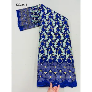 ผ้าบาซินแอฟริกันราคาถูก พร้อ<span class=keywords><strong>ม</strong></span>ผ้าลูกไม้เนื้อวอยล์ สำหรับตัดเย็บเสื้อผ้า ผ้าฝ้าย 100% 5 หลา - Product Image 1