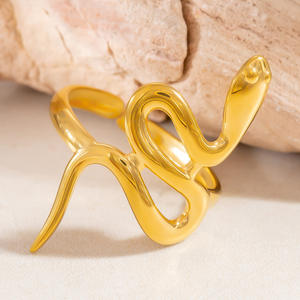 Snake Shape <b>Adjustable</b> <b>Ring</b> 18k Gold Plated Titanium Steel Unisex Fashion Jewelry Gift - Product Image 2