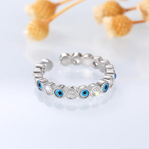 Anillo de moda T0823 en tono plateado con esmalte, diseño de ojo turco con pavé, unisex, regalo de joyería, diseño de piedra redonda - Product Image 6