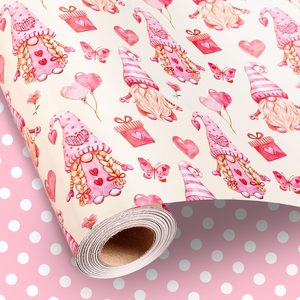 Cute Gnomes Heart <b>Balloons</b> Valentine Gift Wrap 1.0 Square Feet Reversible Recyclable Paper For Wedding Birthday Baby Shower - Product Image 1