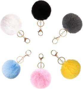 Lot de 8 porte-clés pompons doux en fausse fourrure moelleuse, accessoires de sac colorés pour femmes et filles - Product Image 4