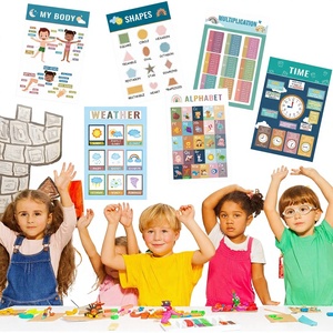 Tableau mural et affiche éducatifs en papier pour enfants, style bohème, avec autocollants cognitifs pour l'éveil en anglais en maternelle - Product Image 1