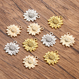 Vente en gros de pendentifs en forme de tournesol en diamant de 19*22 mm, plaqués or 14 carats, en métal émaillé, accessoires pour la fabrication de bijoux - Product Image 2